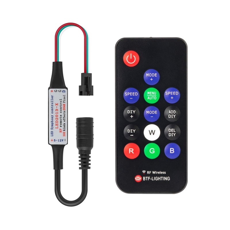 BTF-LIGHTING جهاز تحكم LED RGB لاسلكي RF BTF-LIGHTING WS2811 WS2812B 1903 DC5/12V 14 مفتاح 300 نوع من التغييرات وحدات شريط بكسل LED الرقمية الجهد المدخلات=المخرجات مثالي لمشاريع DIY أسود - Image 1
